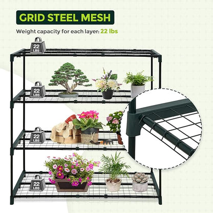 EAGLE PEAK Greenhouse Shelving Staging Double 4 Tier, Outdoor/Indoor Plant Shelves, 42"x17"x42", Green