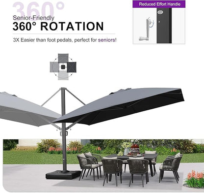 PURPLE LEAF 12 FT Square Patio Umbrella with Base Large Offset Hanging Outdoor Cantilever Umbrella Included Base for Garden Deck Backyard Pool Grey