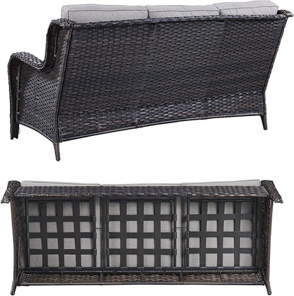 HUMMUH 3 Piece Patio Furniture Set All Weather Wicker Outdoor Sectional Sofa Manual Weaving Rattan High Curved Back Patio Couch with Ottomans
