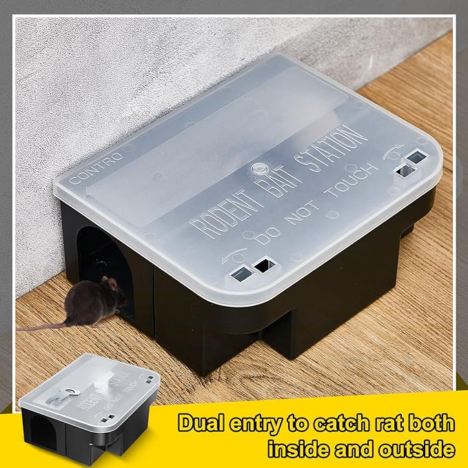 Qualirey 4 Pcs Rat Bait Station 8.86 x 7.28 x 3.62 Inches Rat Traps with Openable Lid, Blocks Boxes with Keys for Big Mouse, Keeps Children and Pets Safe Indoor & Outdoor, Bait Not Included (Clear)