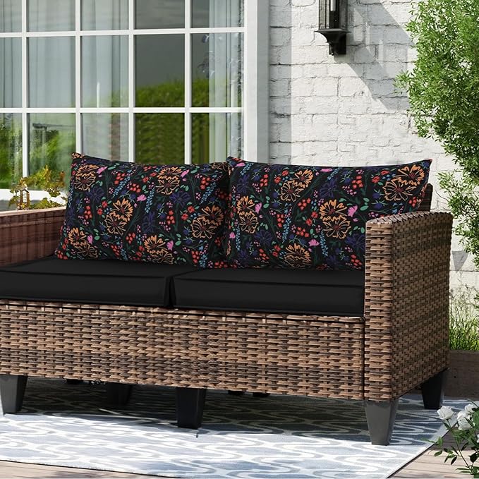 idee-home Outdoor Pillows with Inserts Included, Patio Outside Lumbar Pillows Waterproof Set of 2, 12 x 20 inch