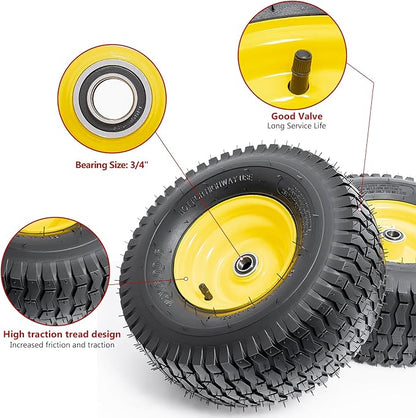 15x6.00-6 Tire and Wheel, 15-Inch Replacement Pneumatic Tires with 3/4" Bearings Compatible with Hand Truck, Wheelbarrow, Wagon, Gorilla Carts Tires (Yellow, 2PCS) P-103