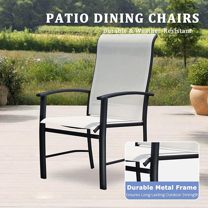 Outdoor Dining Chairs Set of 2, Stackable Patio Chairs with Metal Frame & Textilene Fabric, Perfect for Patio Garden Deck, Oyster