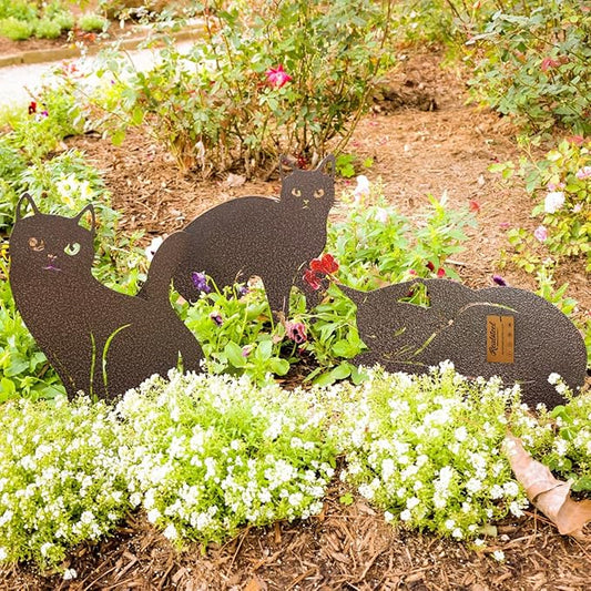 RealSteel - Garden Art Cats 3 Pack 2nd Edition - Cat Sculptures & Statues - Outdoor Yard Decorations for Cat Lovers - Zen Garden Accessories - Feline Kittens to Adorn Your Patio (Penny Vein)
