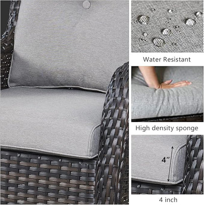 HUMMUH Patio Furniture 7 Pieces Outdoor Furniture Set PE Wicker Patio Couch with Swivel Glider Chairs,Patio Ottomans,Side Table