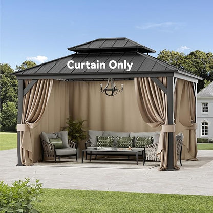 Gazebo Curtain Replacement Universal 4-Panel Sidewalls 11' x 13', Outdoor Gazebo Privacy Curtains with Zipper, Replacement for Outdoor, Patio Canopy, Garden and Backyard (Curtain Only)