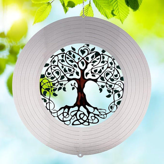 Garden Wind Spinners, 12 Inch 3D Stainless Steel Tree of Life Wind Spinner for Yard Garden Decoration Christmas Party Indoor and Outdoor Decoration