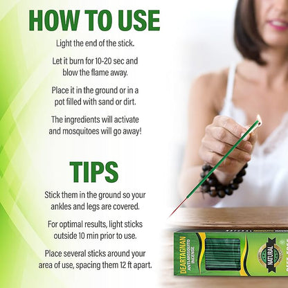 Mosquito Repellent Incense Sticks 50 Pieces per Box, for Patio/Natural Ingredients Citronella Oil/Lemongrass Oil/Made Natural Based Essential - DEET Free - Mosquito Repellent Outdoor