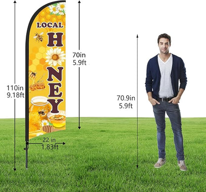 Honey for Sale Sign Feather Flag, 9.18FT Double-Sided Outdoor Advertising Swooper Banner with Pole Kit & Ground Stake – Tear-Resistant Polyester Feather Flag for Shops, Events & Promotions