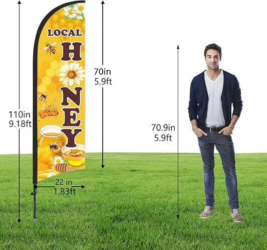 Honey for Sale Sign Feather Flag, 9.18FT Double-Sided Outdoor Advertising Swooper Banner with Pole Kit & Ground Stake – Tear-Resistant Polyester Feather Flag for Shops, Events & Promotions