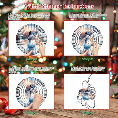 Snowman Christmas Wind Spinners for Yard and Garden 3D Stainless Steel Wind Spinner Unique Gift Outdoor Wind Spinner 10 inch 3D Xmas Wind Sculptures