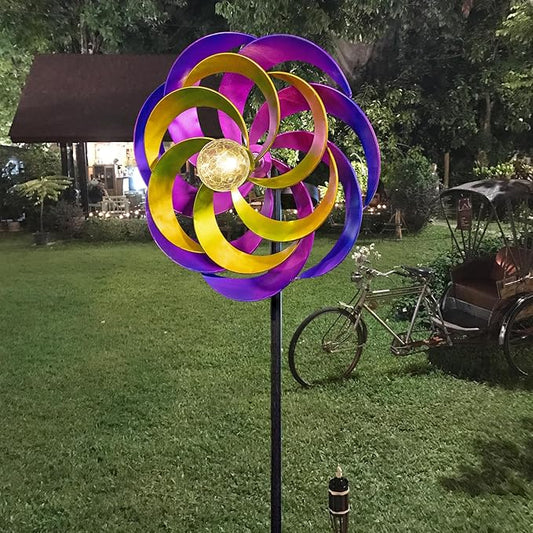 57 Inch Solar Wind Spinners with Metal Garden Stake, Outdoor Wind Catcher with Solar Powered Glass Ball for Yard Patio Lawn Garden Decorations