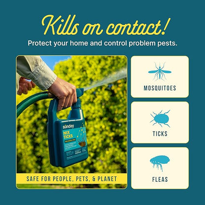 Sunday Nix Ticks - Tick Control Spray - Ready-to-Use Bug Spray - Concentrated Cedar Oil - Helps Kill Ticks, Tick Larvae, Fleas, and Mosquitos - Lasts up to 4 Weeks - 32 Fl Oz