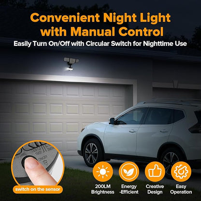 LUTEC 84W 9500LM LED Security Light Hardwire Motion Sensor Outdoor Lights with Night Light, 4 Head LED Flood Lights 5000K Daylight, IP65 Waterproof, Motion Detected Lights for Outside (Black)