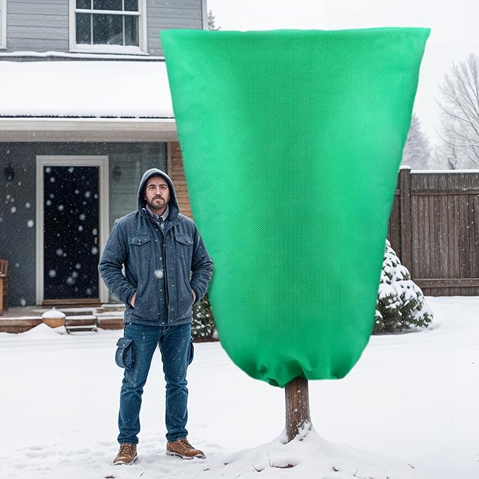 Plant Covers Freeze Protection, 1 Pack 78''× 95'' Green Frost Cloths Blankets with Zipper Drawstring Shrub Tree Covers for Winter Outdoor Plants Freeze Protection