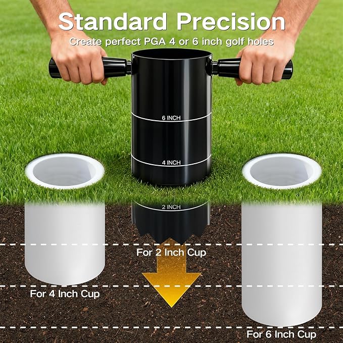 Portable Golf Hole Cutter, Carbon Steel Hole Digger with Detachable Handle, USGA Standard 2 Inch 4 Inch & 6 Inch, for Backyard, Lawn, Garden, Outdoor Putting Green Practice