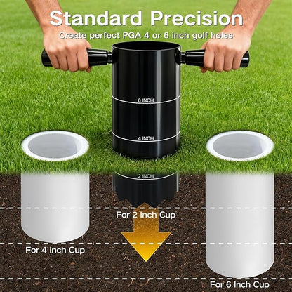 Portable Golf Hole Cutter, Carbon Steel Hole Digger with Detachable Handle, USGA Standard 2 Inch 4 Inch & 6 Inch, for Backyard, Lawn, Garden, Outdoor Putting Green Practice