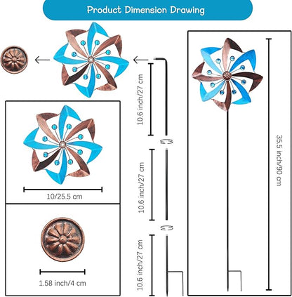 Wind Spinners Outdoor, 10 inch Wind Sculptures & Spinners, Metal Kinetic Wind Spinner, Decorative Pinwheels Large Wind Spinners for Yard and Garden Decor, Blue