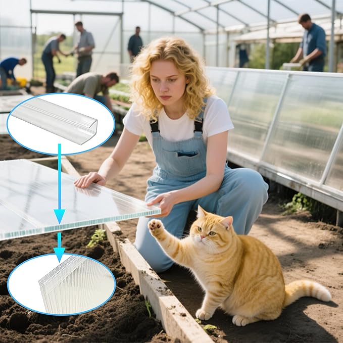 10 PCS Polycarbonate Greenhouse U Connector Profile 4ft Length Fits 0.24’’ & 0.32’’ Twin-Wall Polycarbonate Panels Duty Dust Rain & Moisture Protection Durabler (U-Clip 4' × 0.71’’ × 0.32’’)