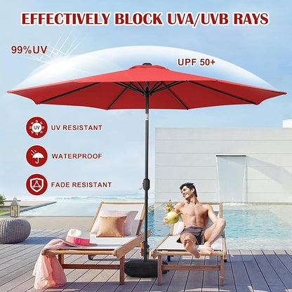 Sundale Outdoor 11 ft Patio Umbrella with Sand Bag Umbrella Base Included, Outdoor Umbrella with Tilt and Crank, Red