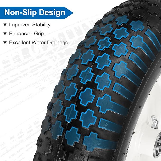 4.80/4.00-8" Wheelbarrow Tubed Tires and Wheels, 16" Universal Fit Pneumatic Tires with 3/4" or 5/8" Bearing, 3"-7" Hub, Adapter Kit Hand Truck Wheels Replacement for Garden Trailer, Wagons, 2 PCS