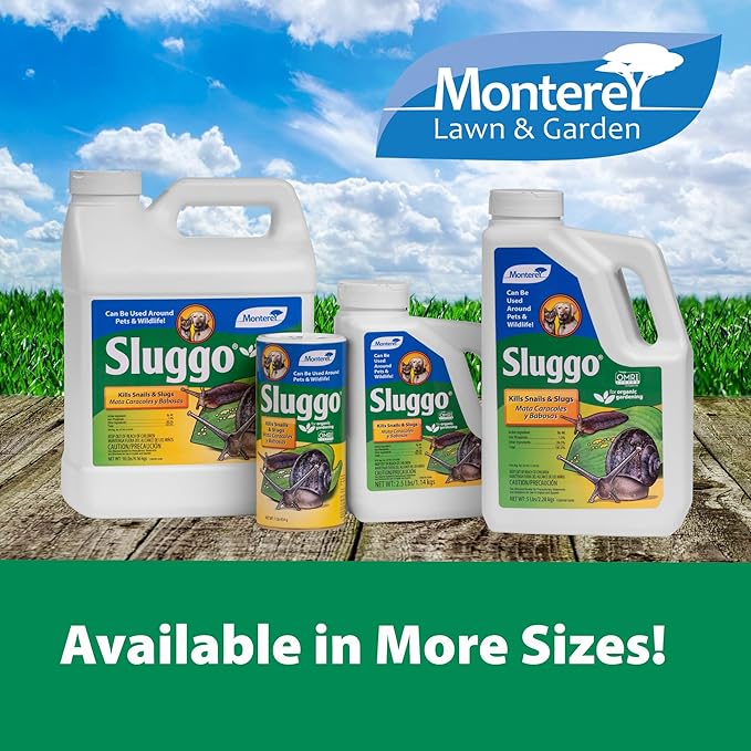 Monterey Sluggo Snail & Slug Killer Bundled with Measuring Spoon - OMRI Listed for Organic Gardening - Wildlife and Pet Friendly - 5 lb jug