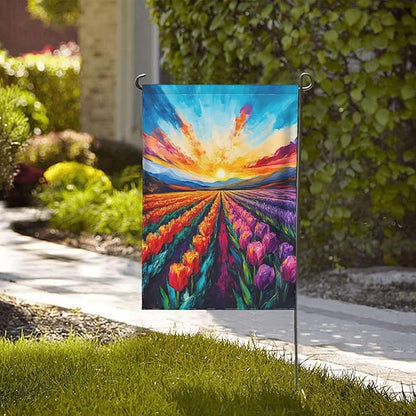 Spring Summer Tulip Lavender Garden Flag Double Sided Outdoor Yard Flags 12.5x18 Inch Burlap Banners for Decor Lawn