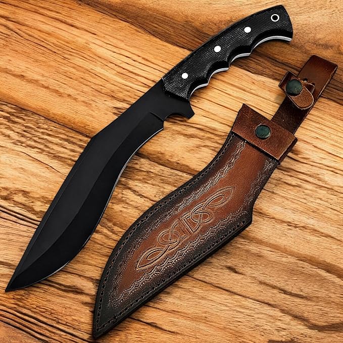 Poshland Handmade Kukri Knife with D2 Steel Blade, Durable G10 Handle, Premium Leather Sheath, Ideal for Carving, Hunting, Outdoor Use, and Gift for Adults