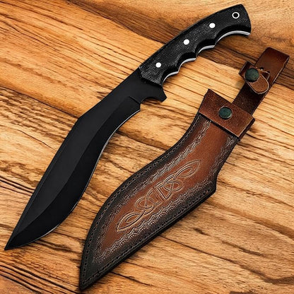 Poshland Handmade Kukri Knife with D2 Steel Blade, Durable G10 Handle, Premium Leather Sheath, Ideal for Carving, Hunting, Outdoor Use, and Gift for Adults