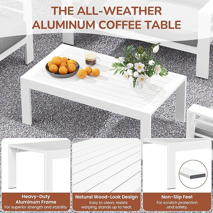 Solaste Aluminum Patio Furniture Set for All Weather, Oversized Metal Outdoor Furniture Set with 27.5" Deep Seating and 3.2" Wide Armrest, Outdoor Patio Conversation Set with 5" Cushion, White