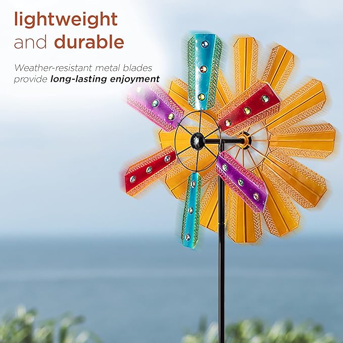 Alpine Corporation 86" Tall Outdoor Colorful Bejeweled Wind Spinner Stake Yard Decoration, Multicolor