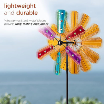 Alpine Corporation 86" Tall Outdoor Colorful Bejeweled Wind Spinner Stake Yard Decoration, Multicolor