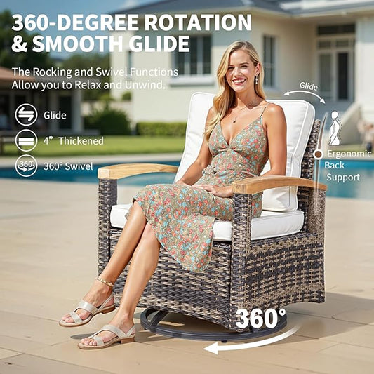 MEISSALIVVE 3 Piece Outdoor Swivel Rocker(Brown)