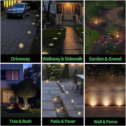 Landscape Well Lights Kit, 4 Pack LED Low Voltage Ground Lights and 100W Transformer and 100FT Cable and 20 Wire Connectors, 12V IP67 Waterproof Aluminum for Sidewalk Driveway Path