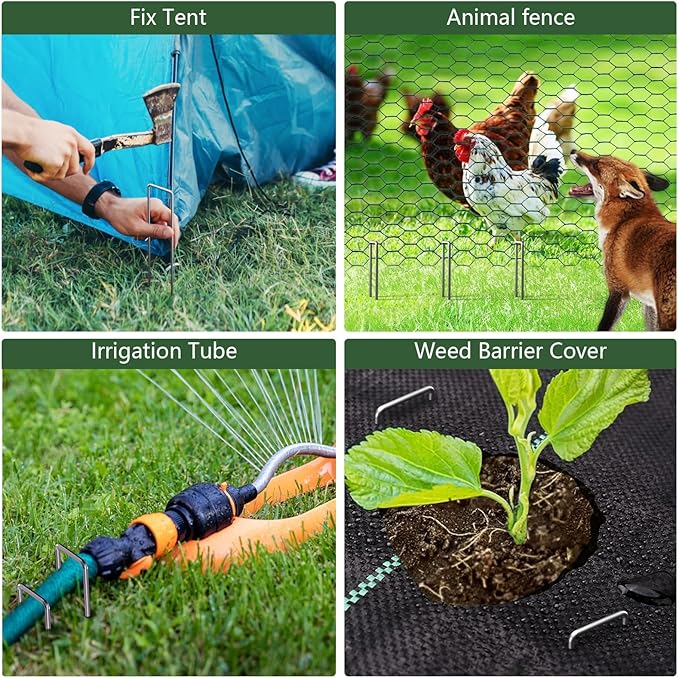 Amagabeli 10 Inch Galvanized Landscape Staples 300 Pack Garden Stakes Heavy-Duty Sod Pins Anti-Rust Fence Stakes for Weed Barrier Fabric Ground Cover Dripper Irrigation Tubing Soaker ET104