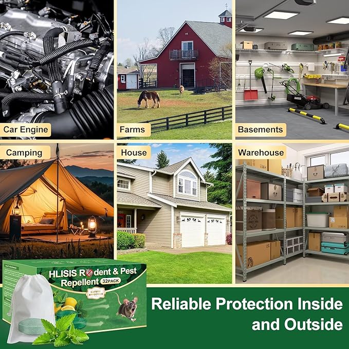 32PCS Mouse Rodent Repellent, Natural Mouse Repellent Peppermint Oil for Mice, Rats, Squirrels, Spiders and Pests, Keeps Pests Away Effectively from Garden & Home, Indoor & Outdoor Use (Peppermint)