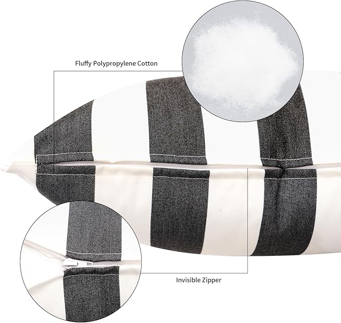 Pack of 2 Decorative Outdoor Throw Pillows 23" x 23" Square Garden Cushion for Patio Sofa Thick Cushion for Couch,Sofa,Black Stripes