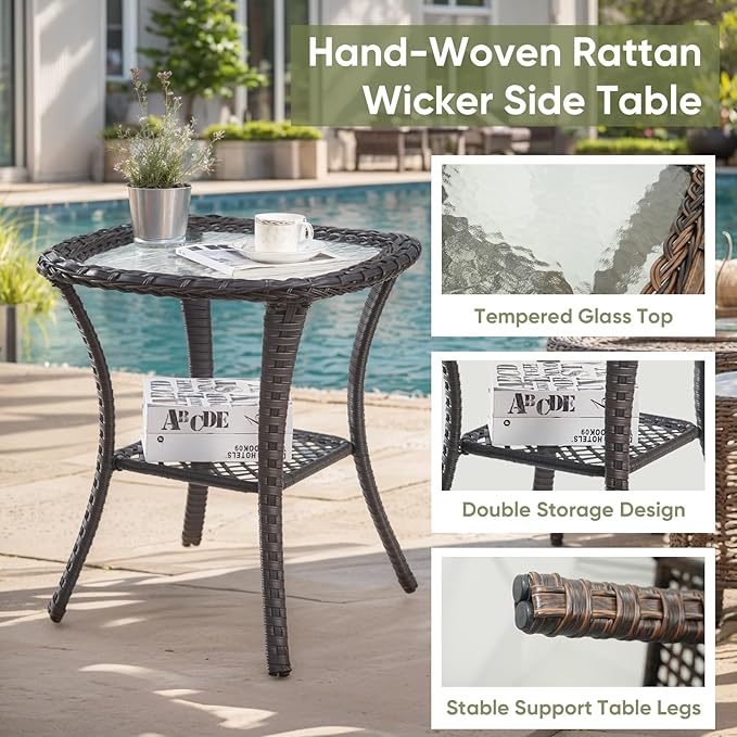 Wicker Patio Furniture-7 Pieces Rattan Patio Furniture Set Outdoor Patio Couch with Swivel Patio Chairs Ottomans and Coffee Table for Deck Poolside Backyard-Brown/Beige