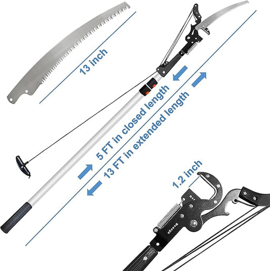 5-13FT Tree Trimmer Telescopic, Pole Saw & Pruner for Trimming, Pruning Saw Extendable, Long Handle Clippers Branch Cutter, Loppers, Fruit Picker