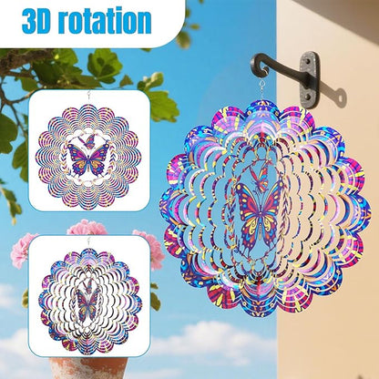 Wind Spinners Outdoor, Butterfly Metal 3D Hanging Garden Decor, 12-inch Stainless Steel Wind Spinner with Tail Spinner, Wind Sculptures for Patio Lawn Yard, Ornament Gift for Women/Men