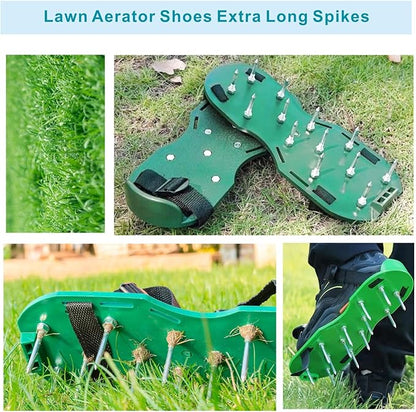 Lawn Aerator Shoes Upgrades Aeration Shoes for Lawn Heavy Strap Spike Shoes for Grass Soil Aerating Spikes Tool (Green)