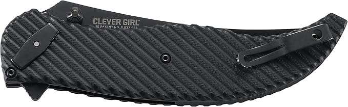 CRKT Clever Girl Folding Pocket Knife: Heavy Duty Everyday Carry, Black Blade, Flipper Open, Deadbolt Button Lock, IKBS Ball Bearing Pivot, G10 Handle 2640