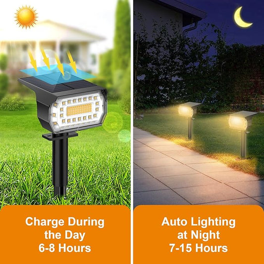 LANSOW Solar Spot Lights Outdoor, [4 Pack/76 LED] 2-in-1 Solar Landscape Spotlights, 3 Modes IP65 Waterproof Dusk to Dawn Solar Powered Flood Wall Lights for Outside Yard Garden Pathway(Warm White)