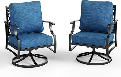 Swivel Patio Chairs Set of 2, High Back Outdoor Swivel Patio Metal Chairs with 5.75" Thick Cushions for Bistro Balcony Porch Deck and Yard, Peacock Blue