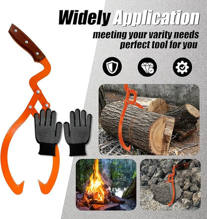 Log Tongs Grabber 12", 440LBS 2 Claw Logging Skidding Tongs Grapple Lifting, with Handle Non-Slip Grip Hook, Dragging Carrying Logging Tool Equipment