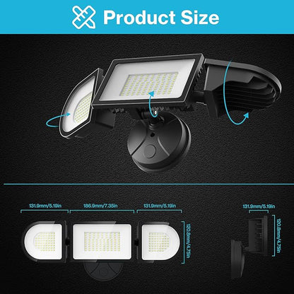 Olafus 130W Flood Lights Outdoor, 13000LM Super Bright LED Flood Light, IP65 Waterprooof Outdoor Flood Light Fixture, 3 Adjustable Heads, 6500K Exterior Security Lights for Yard, Garage, Black