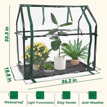 Gardzen Mini Greenhouse with Waterproof Base, Indoor/Outdoor Tabletop Greenhouse for Seed Starting, Plant Protection, Gardening & Winter Shelter, 36.2"(L) x18.9(W) x33.3(H)