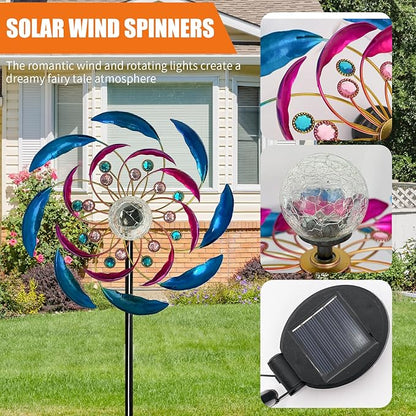 46" Wind Spinners for Yard and Garden with Solar LED Light, Metal Kinetic Wind Spinner Outdoor Decor, Wind Sculpture Yard Art Decorations for Patio, Lawn & Garden