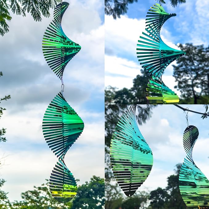 Wind Spinners Outdoor, 3D Helix Hanging Wind Spinners, Gradient Tender Green, 24 inches, Kinetic, Stainless-Steel Metal, Smooth Spin, Outdoor Decoration for Garden, Patio, Yard, Gift for Women Mom
