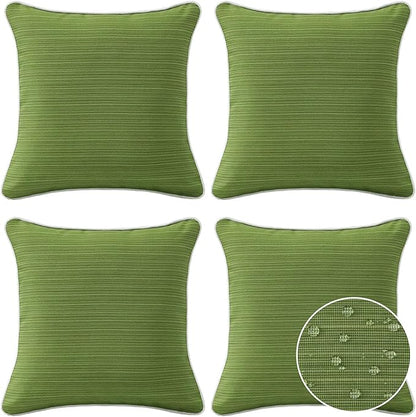 Decorative Outdoor Water Repellent Throw Pillows with Inserts, Set of 4, 20" x20" Pillows for Patio, Backyard, Bed, Couch, and Patio Furniture, Lawn Green